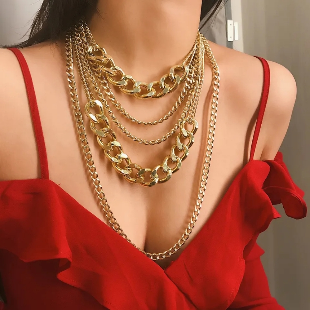 Multilayer Gold Color Chain Link Necklace - Picture 3 of 4
